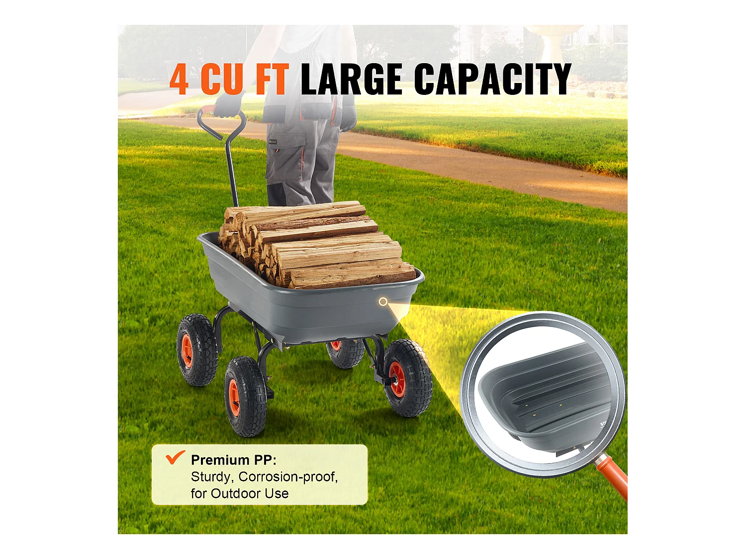 Poly Garden Dump Cart SucceBuy - Robuster Gartenwagen, 6,48 Kubikfuß, 1200 lbs