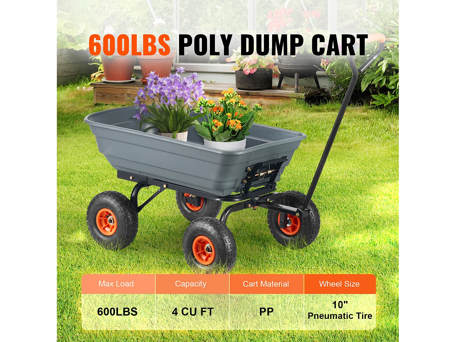 Poly Garden Dump Cart SucceBuy - Robuster Gartenwagen, 6,48 Kubikfuß, 1200 lbs