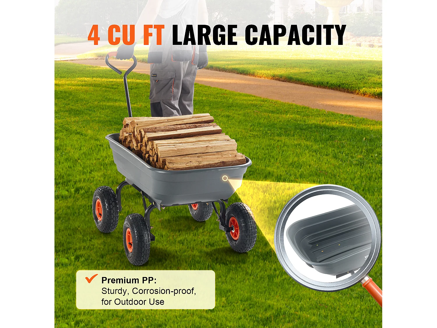 Poly Garden Dump Cart SucceBuy - Robuster Gartenwagen, 6,48 Kubikfuß, 1200 lbs