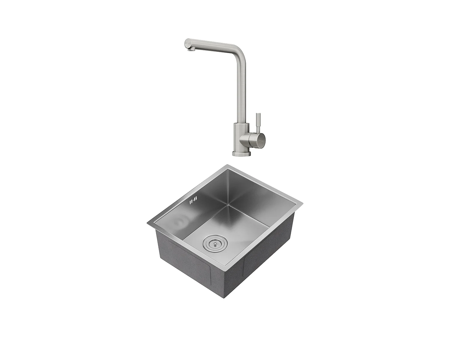 Set Spülbecken 55 x 45 cm SOELA + Armatur ROFILA aus Edelstahl - Grau