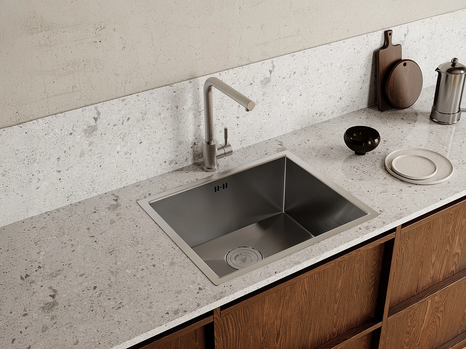 Fregadero SOELA de 55x45 cm + grifo ROMILY de acero inoxidable - Gris