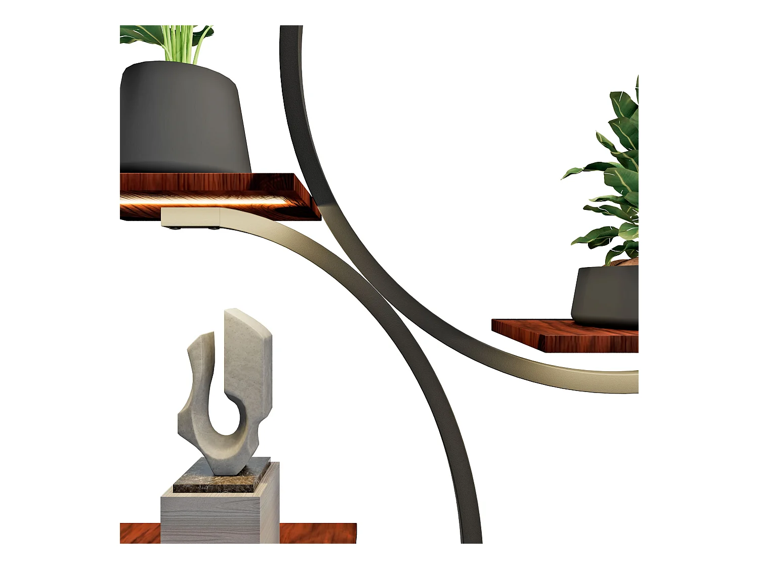 Itaca - Estante de chão de 8 prateleiras para objectos, plantas e flores com luz LED de crescimento, metal e madeira, castanho industrial