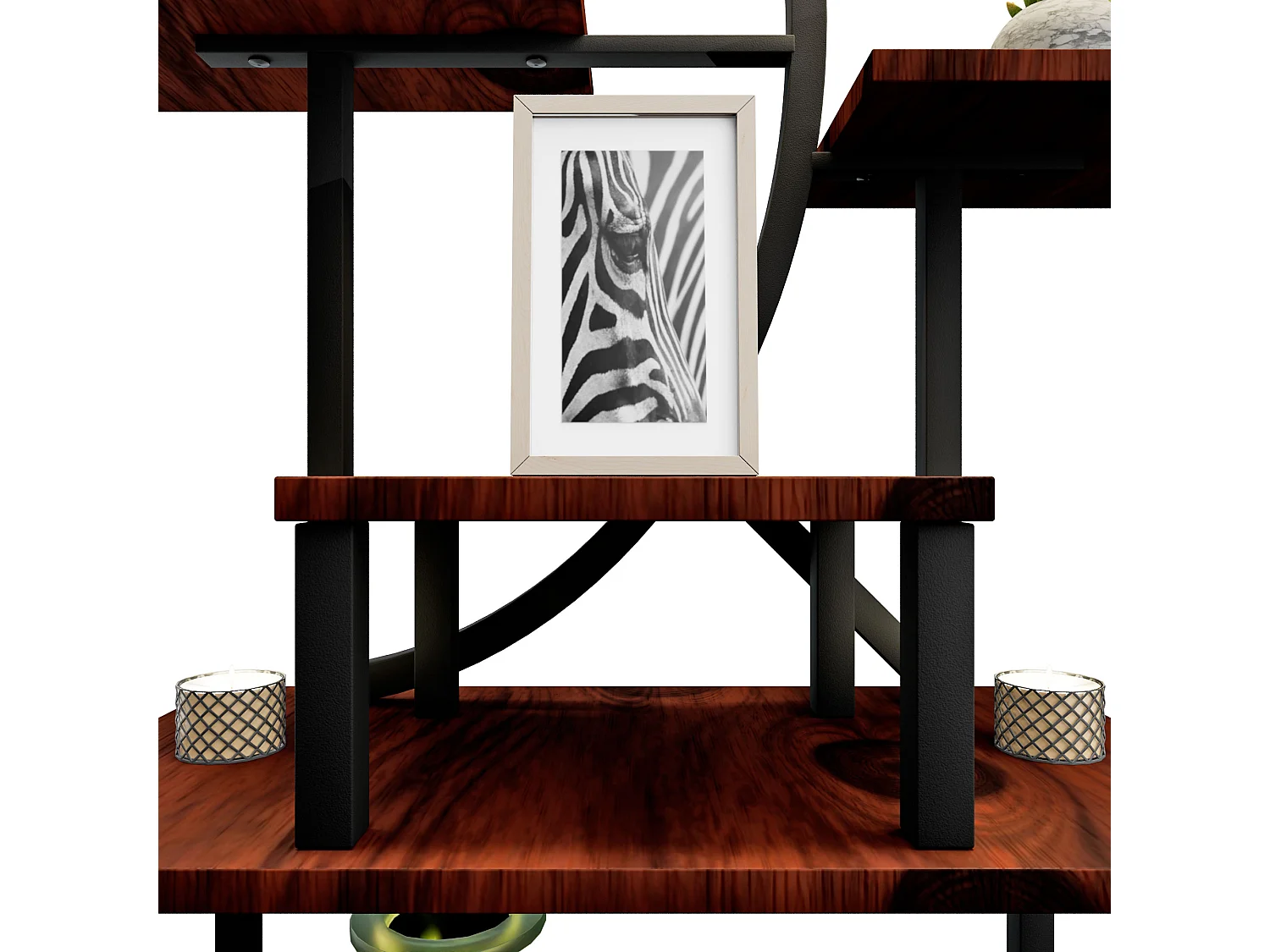 Itaca - Estanteria de Pie 8 Estantes para Objetos Plantas Flores con Luz Led Metal y Madera Industrial Marron