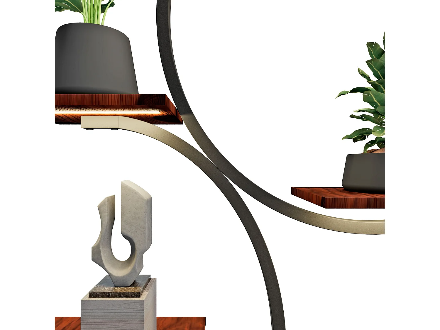 Itaca - Estanteria de Pie 8 Estantes para Objetos Plantas Flores con Luz Led Metal y Madera Industrial Marron