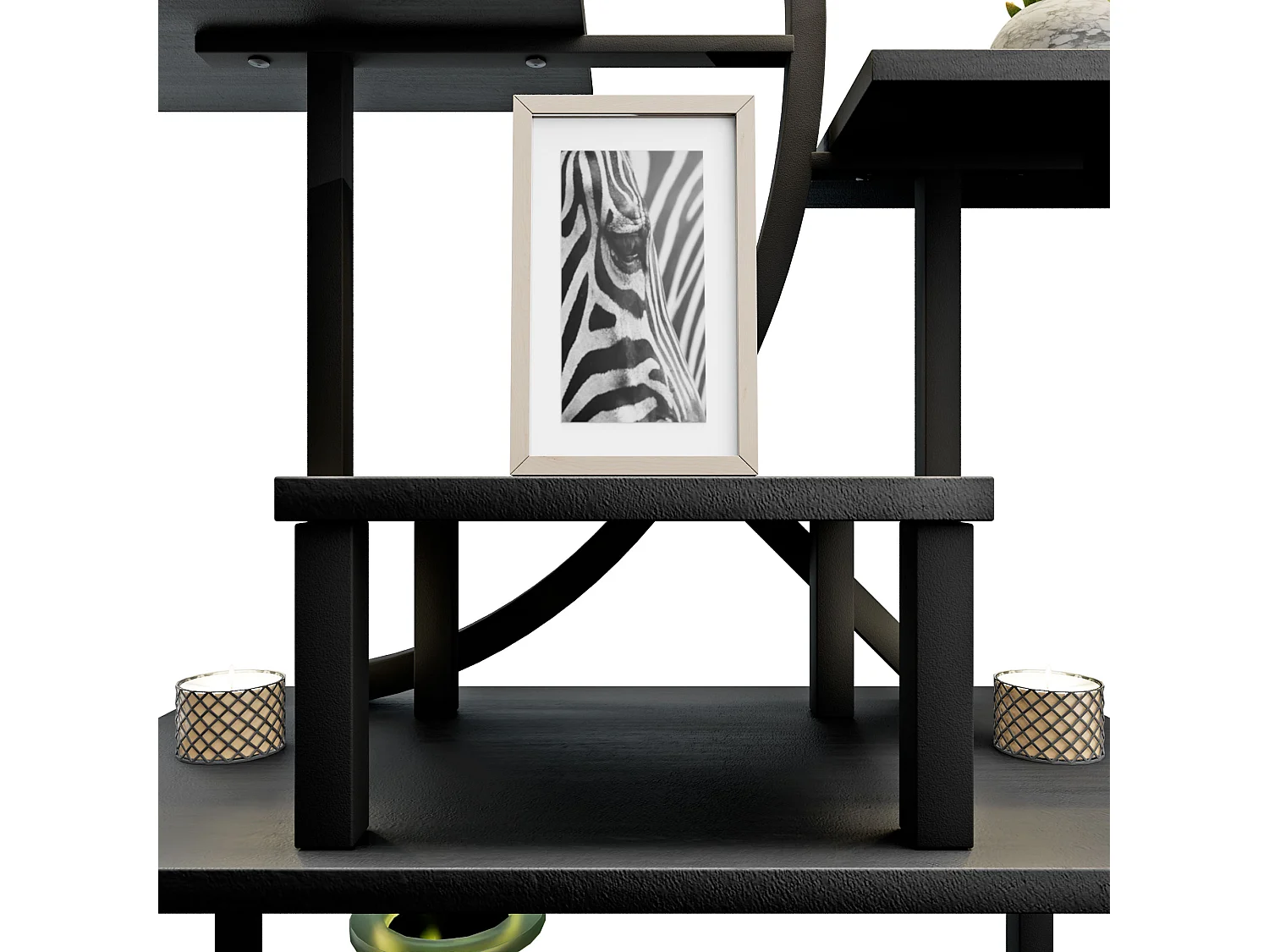 Itaca - Estanteria de Pie 8 Estantes para Objetos Plantas Flores con Luz Led Metal y Madera Negro