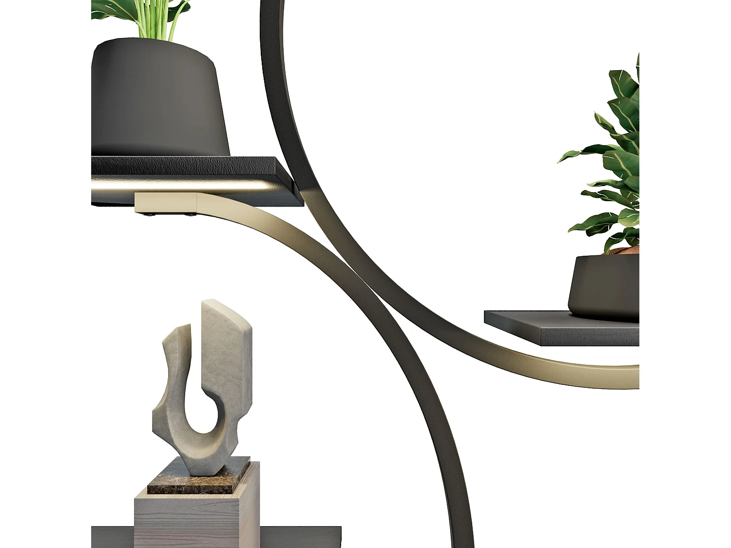 Itaca - Estanteria de Pie 8 Estantes para Objetos Plantas Flores con Luz Led Metal y Madera Negro