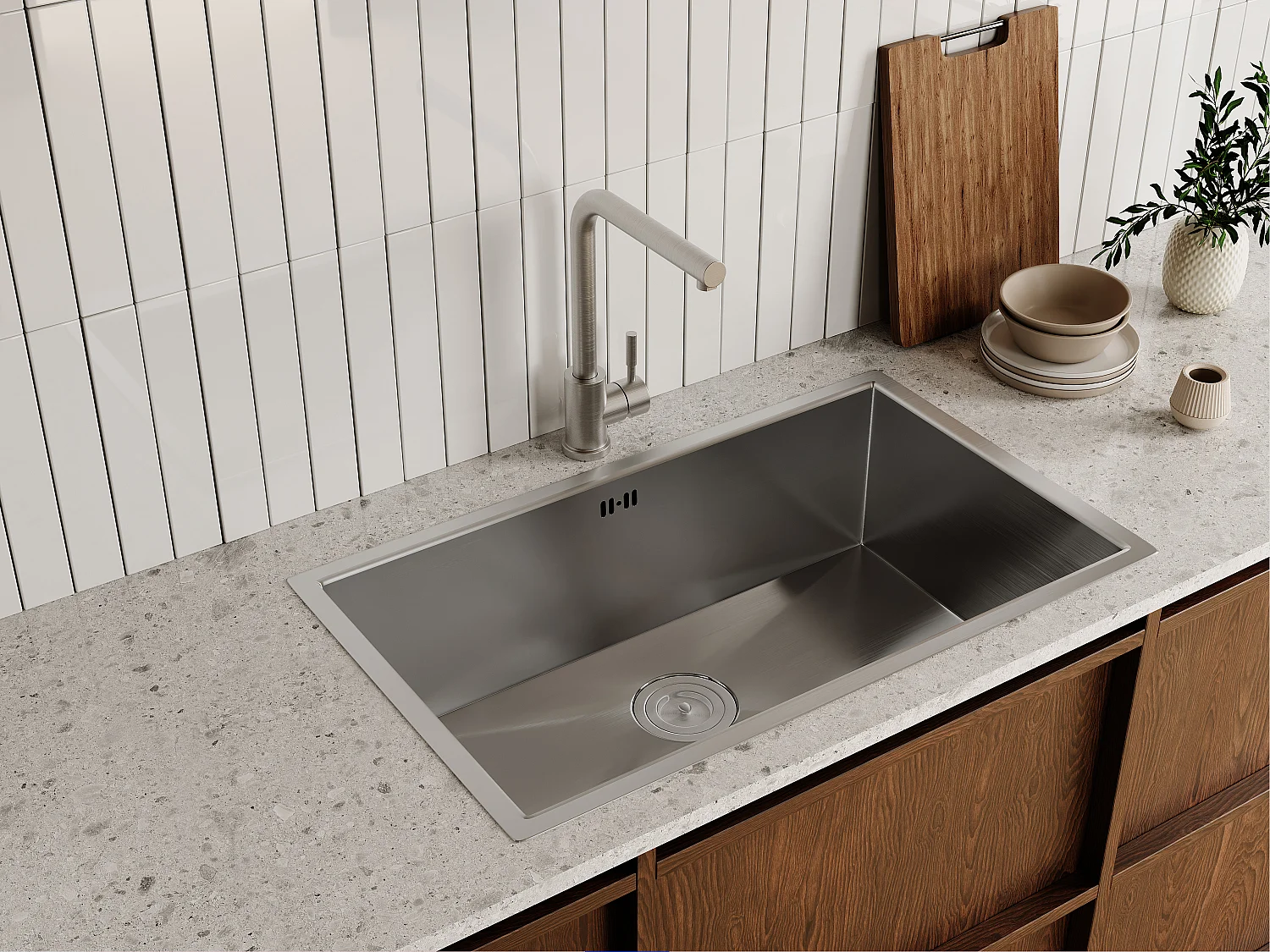 Ensemble évier 76x45 cm SOELA + robinet ROFILA en acier inoxydable - Gris