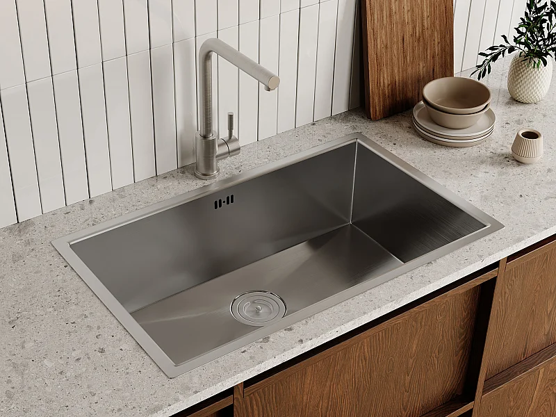 Fregadero 76x45 cm SOELA + grifo ROFILA de acero inoxidable - Gris