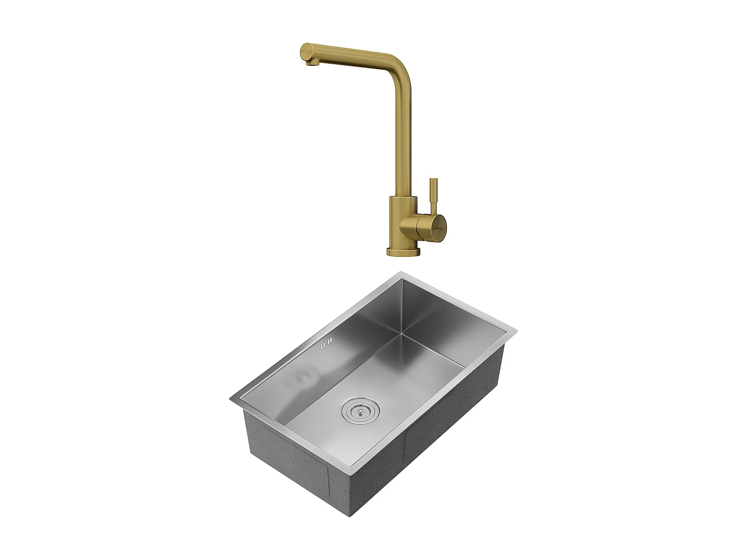 Fregadero 76x45 cm SOELA + grifo ROFILA de acero inoxidable - Gris y Dorado