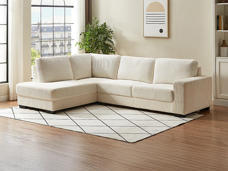 Divano angolare sinistro in velluto a coste beige MESETA