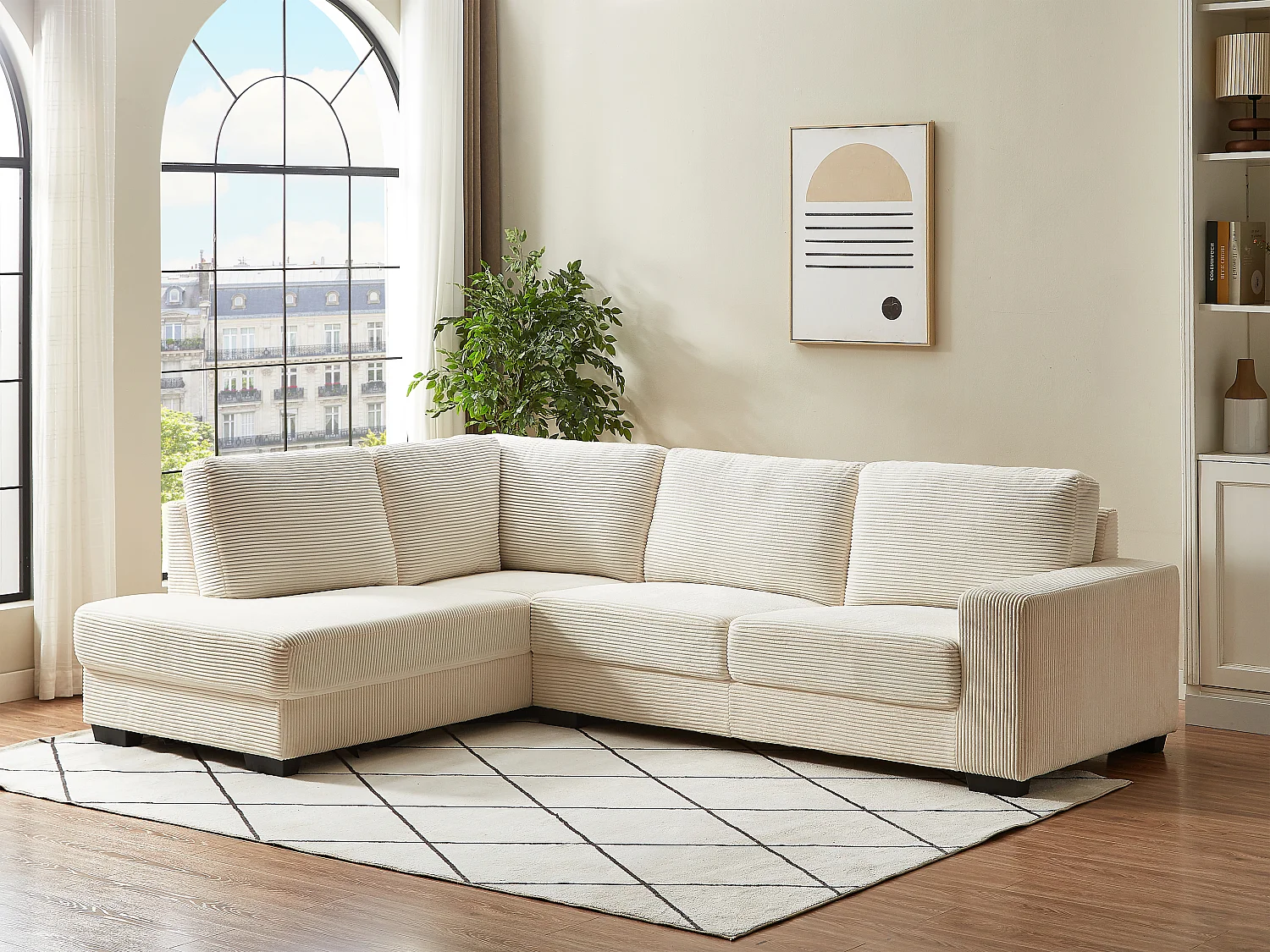 Ecksofa - Ecke links - Beige - Cord - MESETA