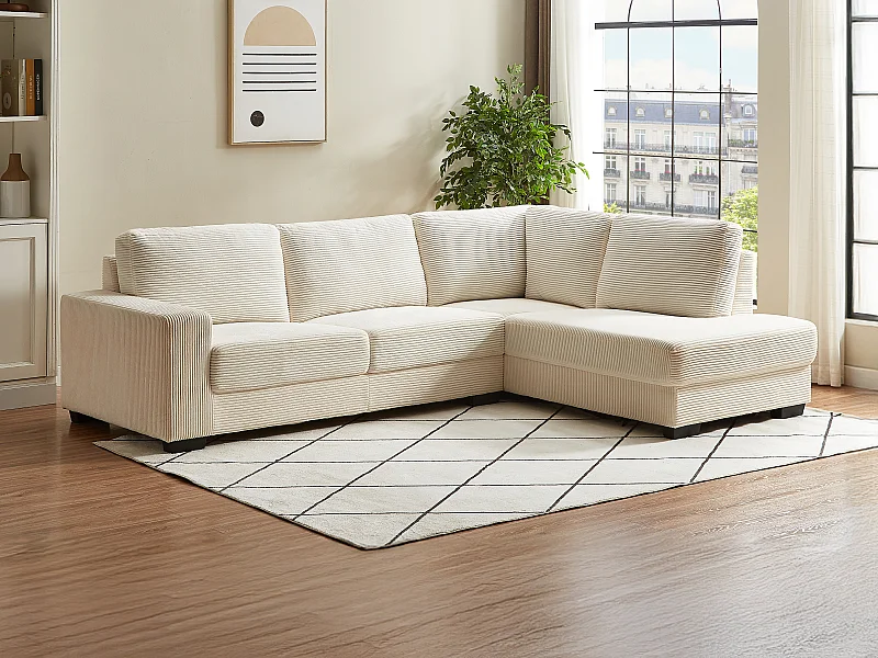 Ecksofa - Ecke links - Cordvelours - Beige - MESETA