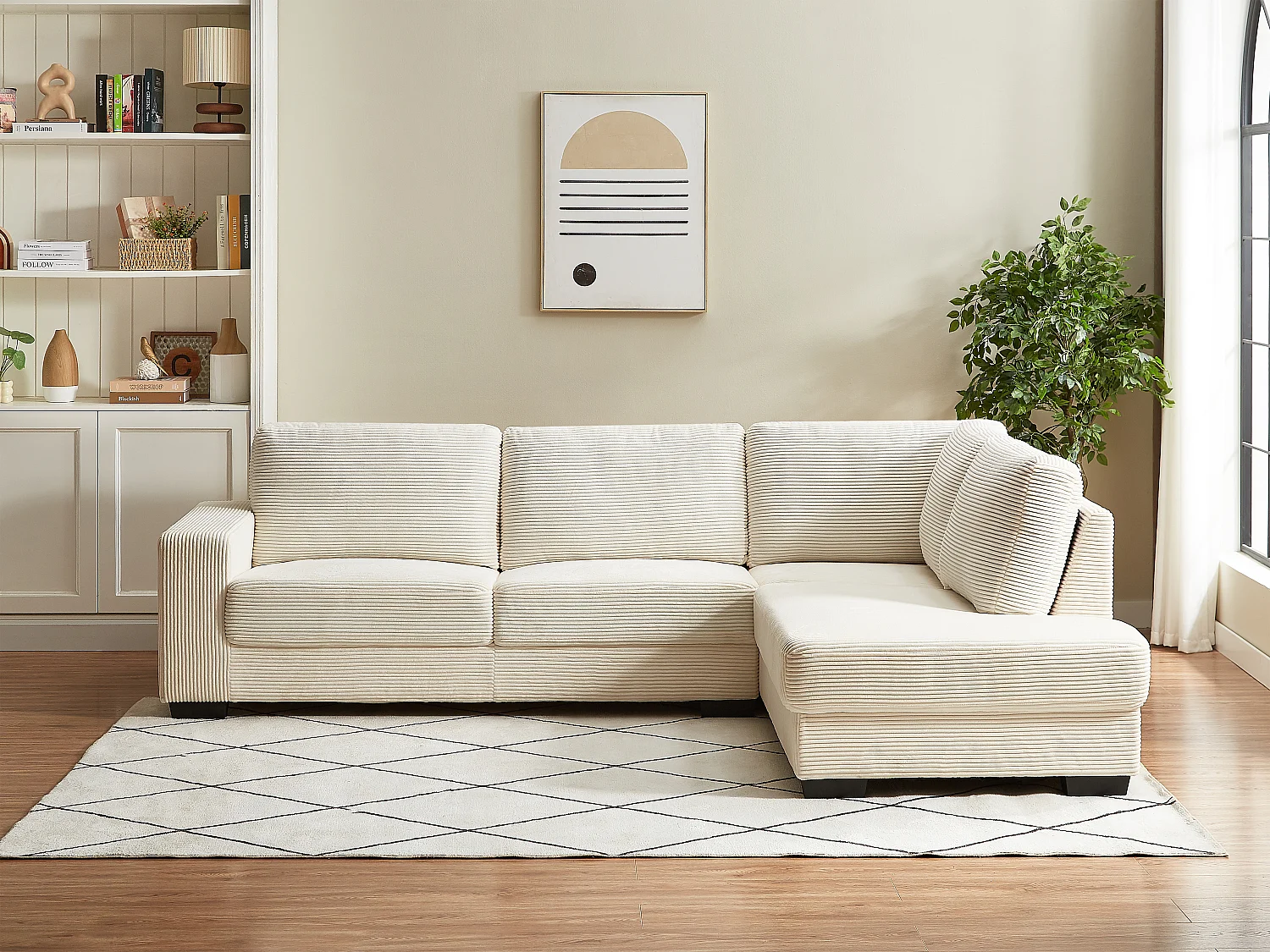 Ecksofa - Ecke links - Cordvelours - Beige - MESETA