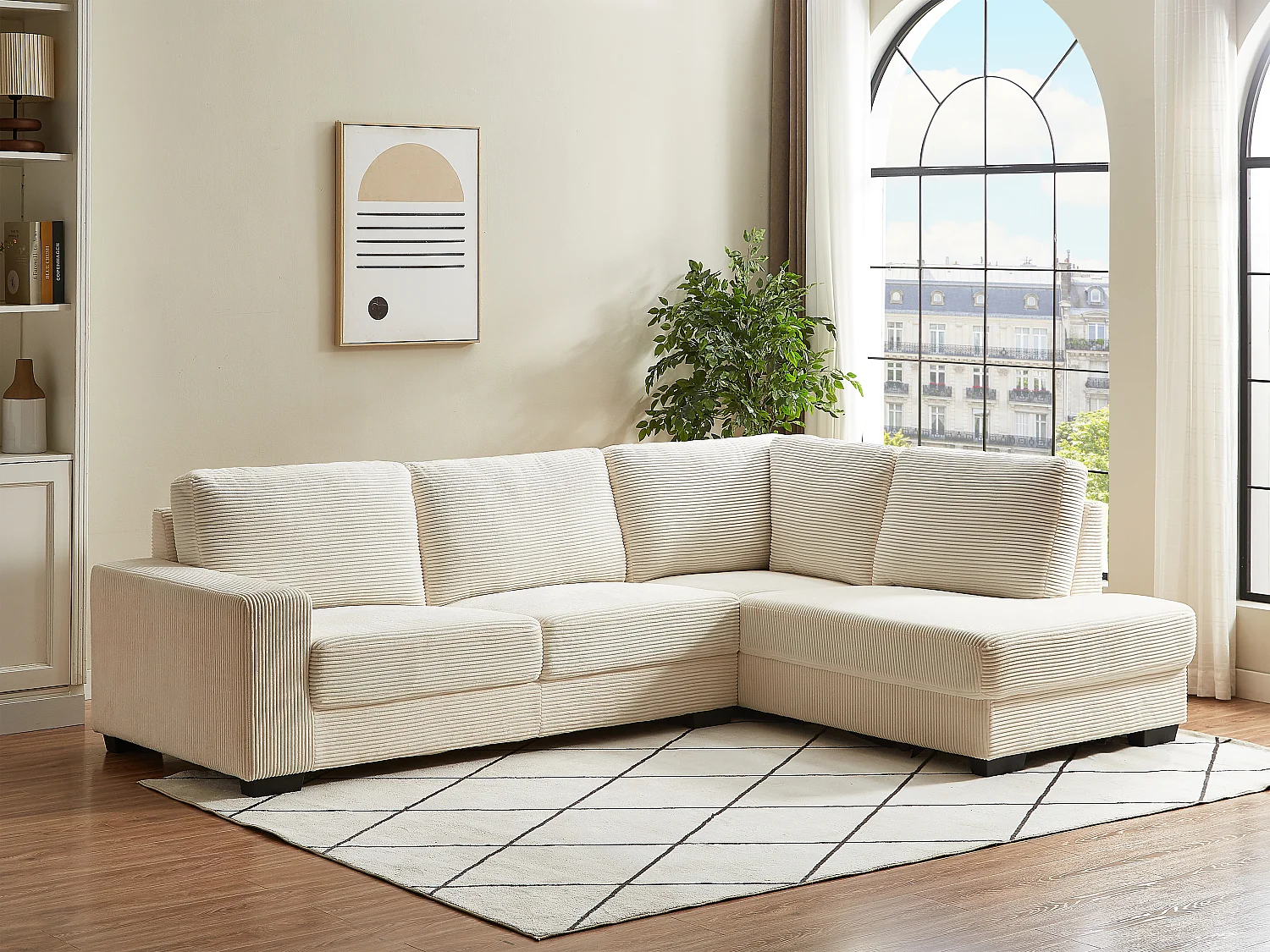 Ecksofa - Ecke links - Cordvelours - Beige - MESETA