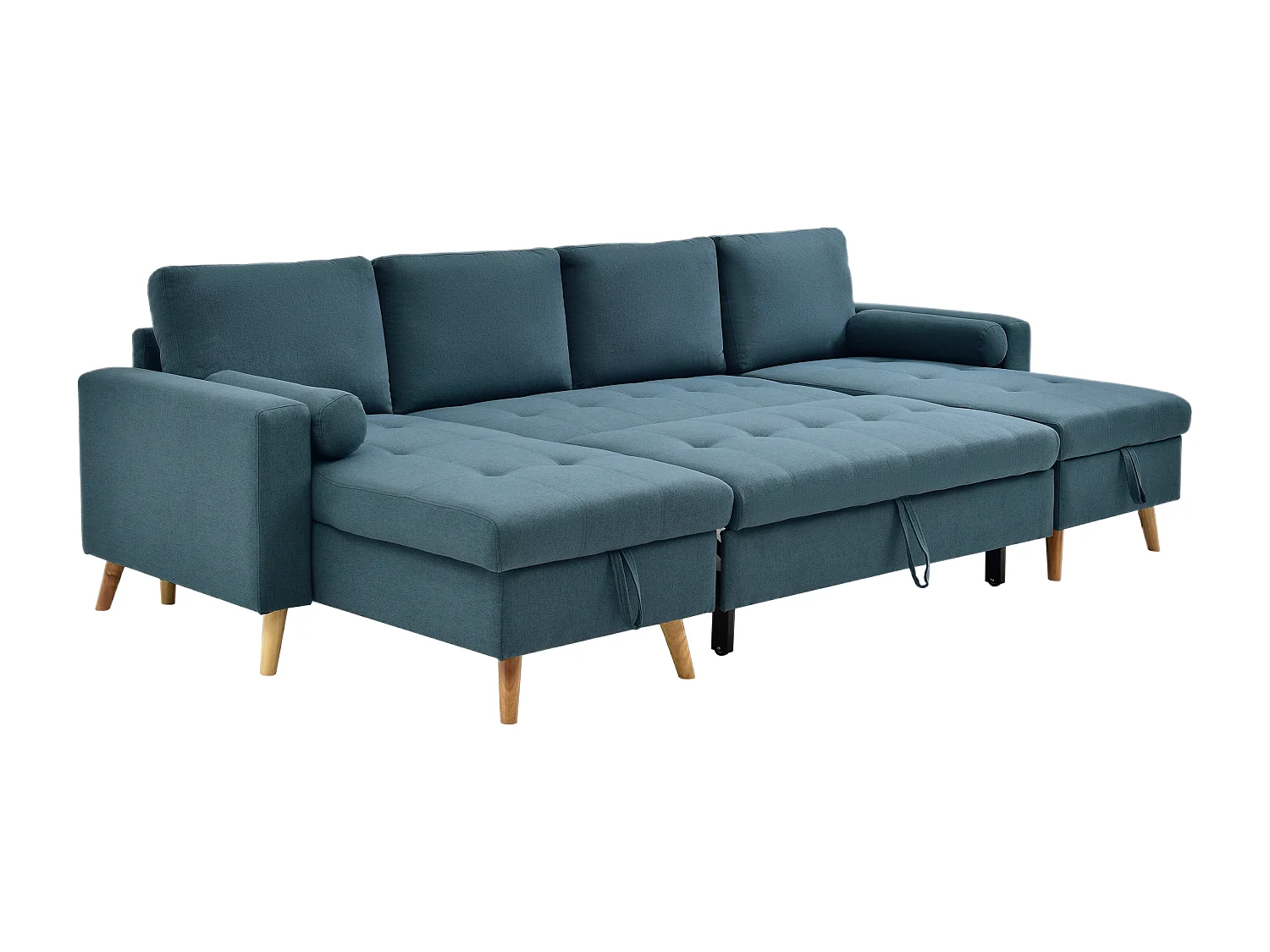 Canapé d'angle panoramique convertible en tissu bleu canard KORI