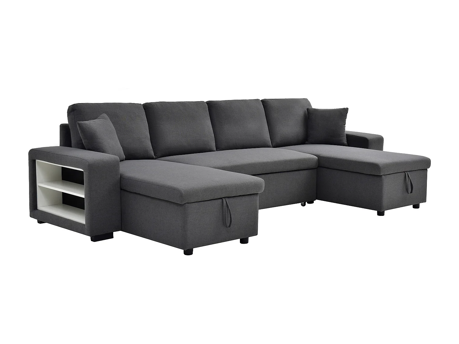 Canapé d'angle panoramique convertible avec rangements et poufs en tissu gris anthracite SELIM