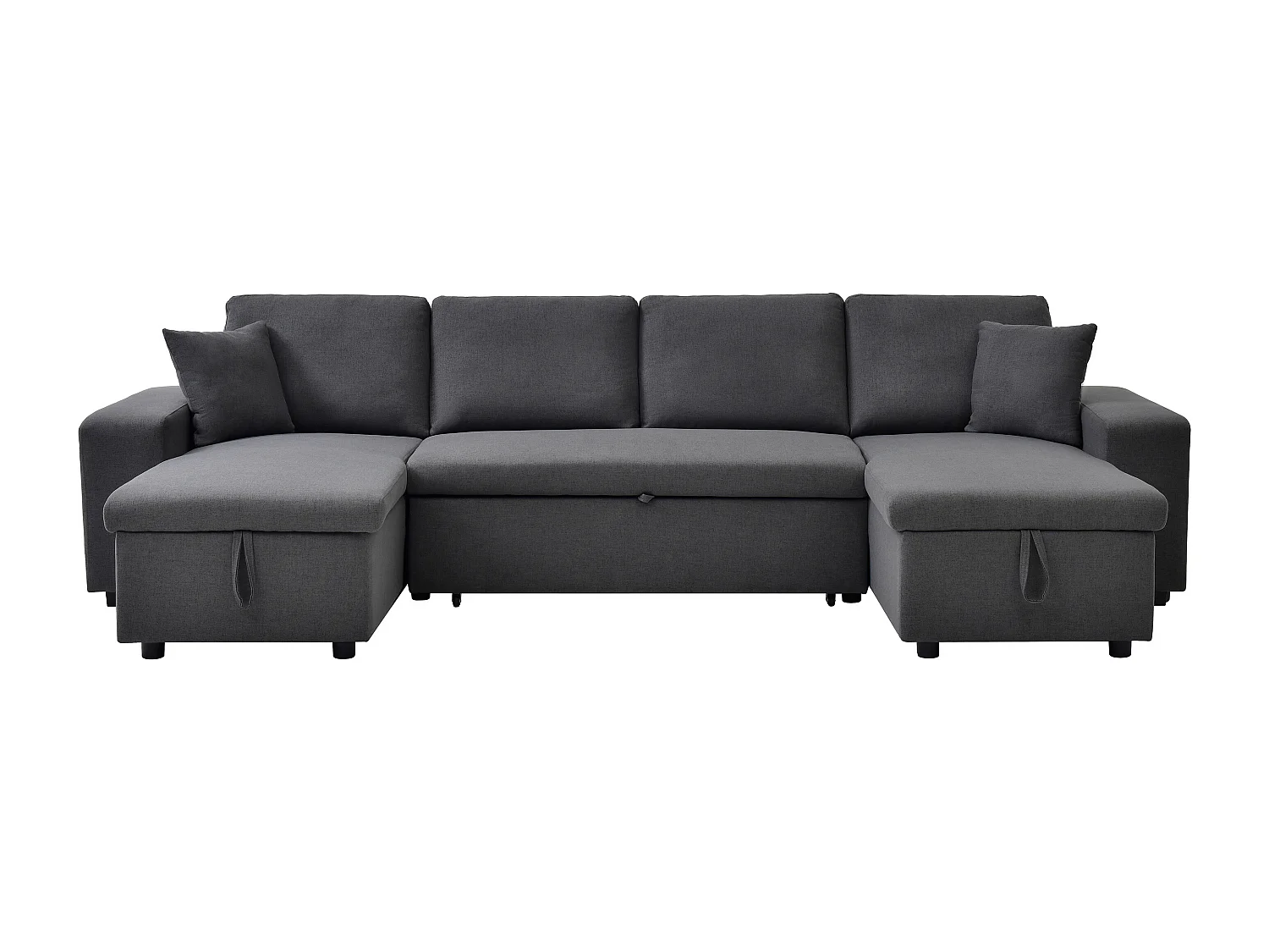 Canapé d'angle panoramique convertible avec rangements et poufs en tissu gris anthracite SELIM