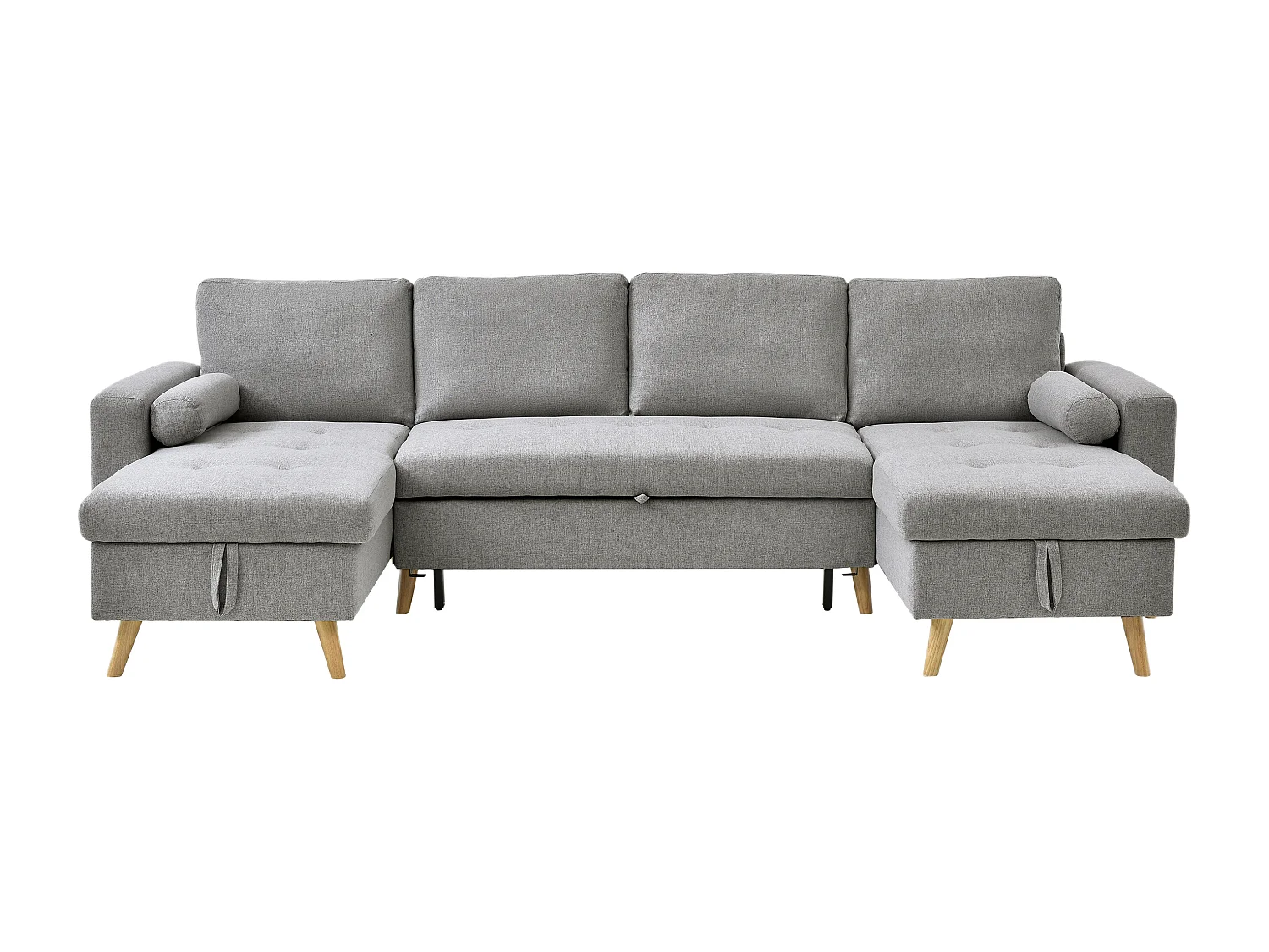 Canapé d'angle panoramique convertible en tissu gris clair KORI