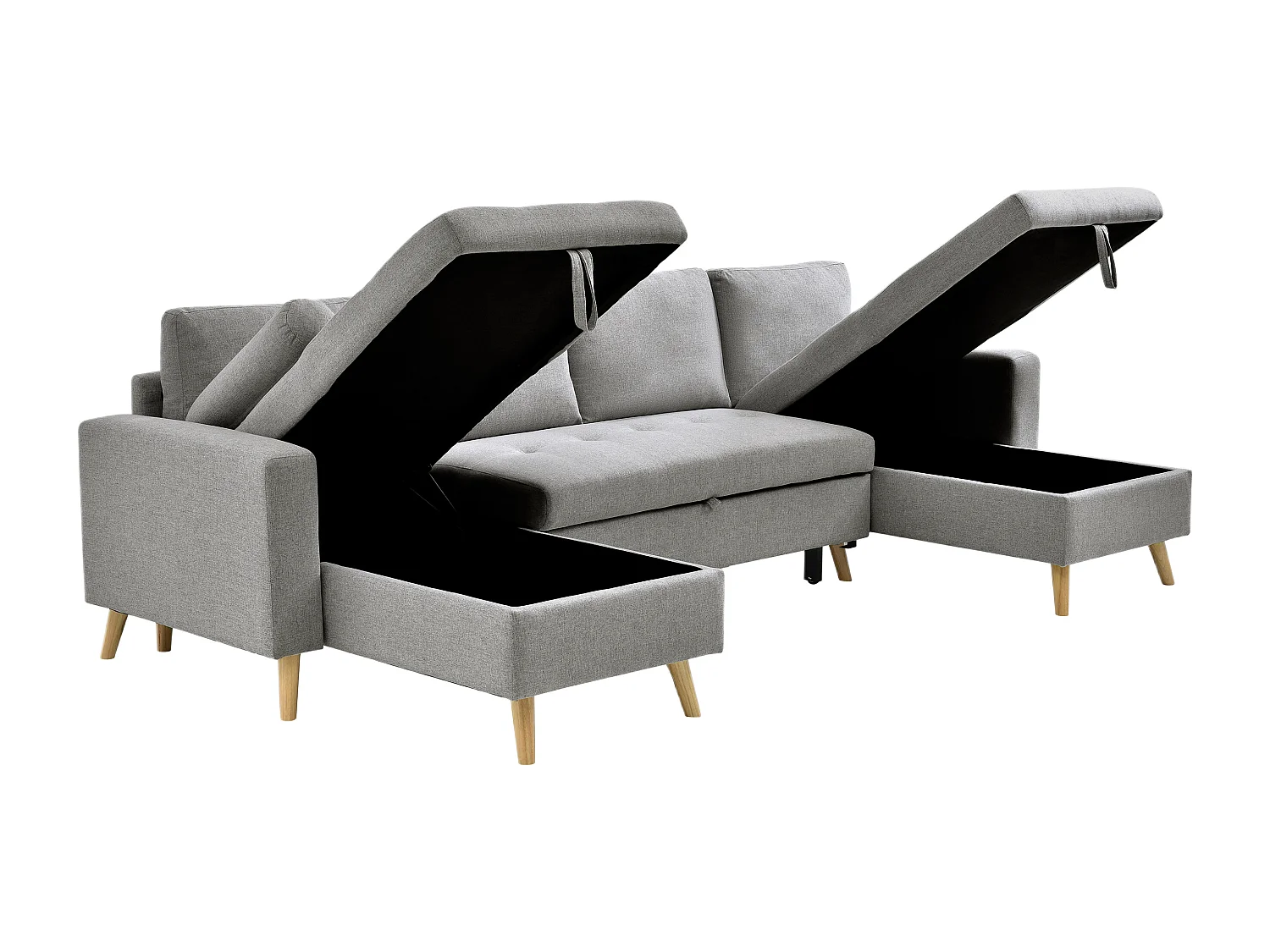 Canapé d'angle panoramique convertible en tissu gris clair KORI