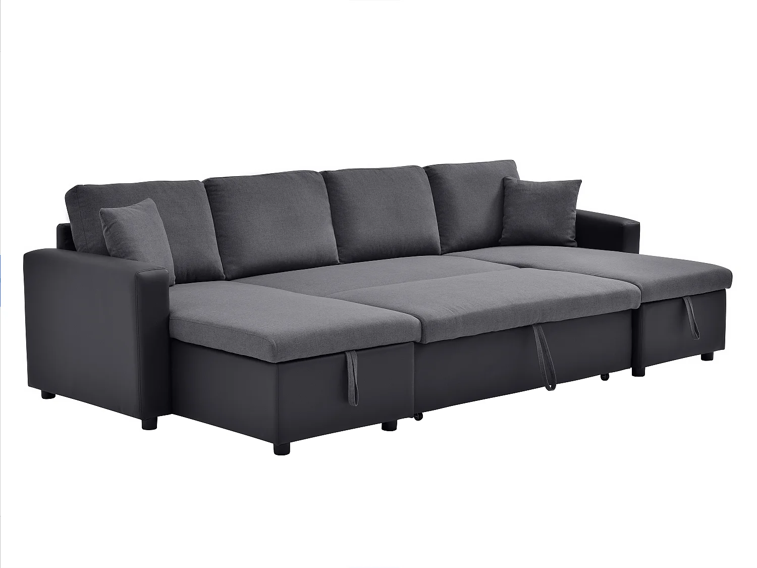 Canapé d'angle panoramique convertible en simili gris anthracite et noir GAZUR