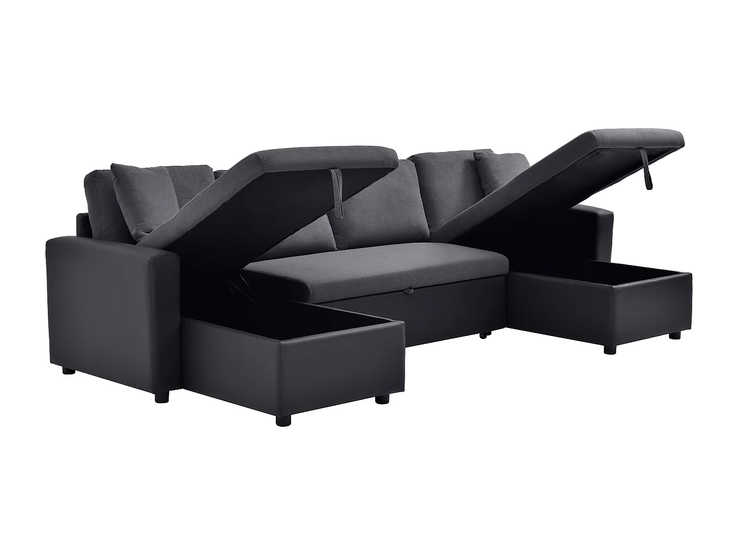 Canapé d'angle panoramique convertible en simili gris anthracite et noir GAZUR