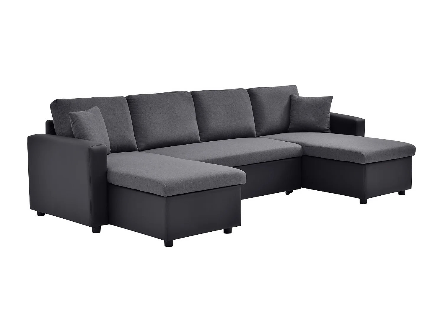 Ecksofa mit Schlaffunktion GAZUR - Stoff & Kunstleder - Ecke wechselbar - Anthrazit & Schwarz