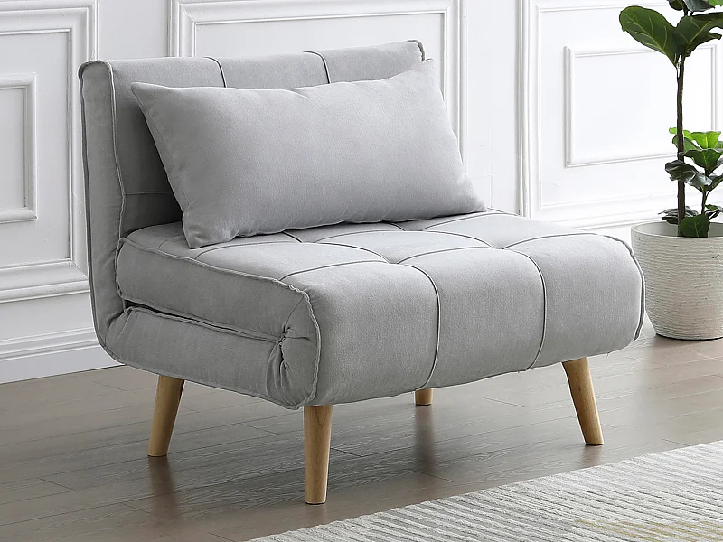 Fauteuil convertible en tissu gris clair CHILA