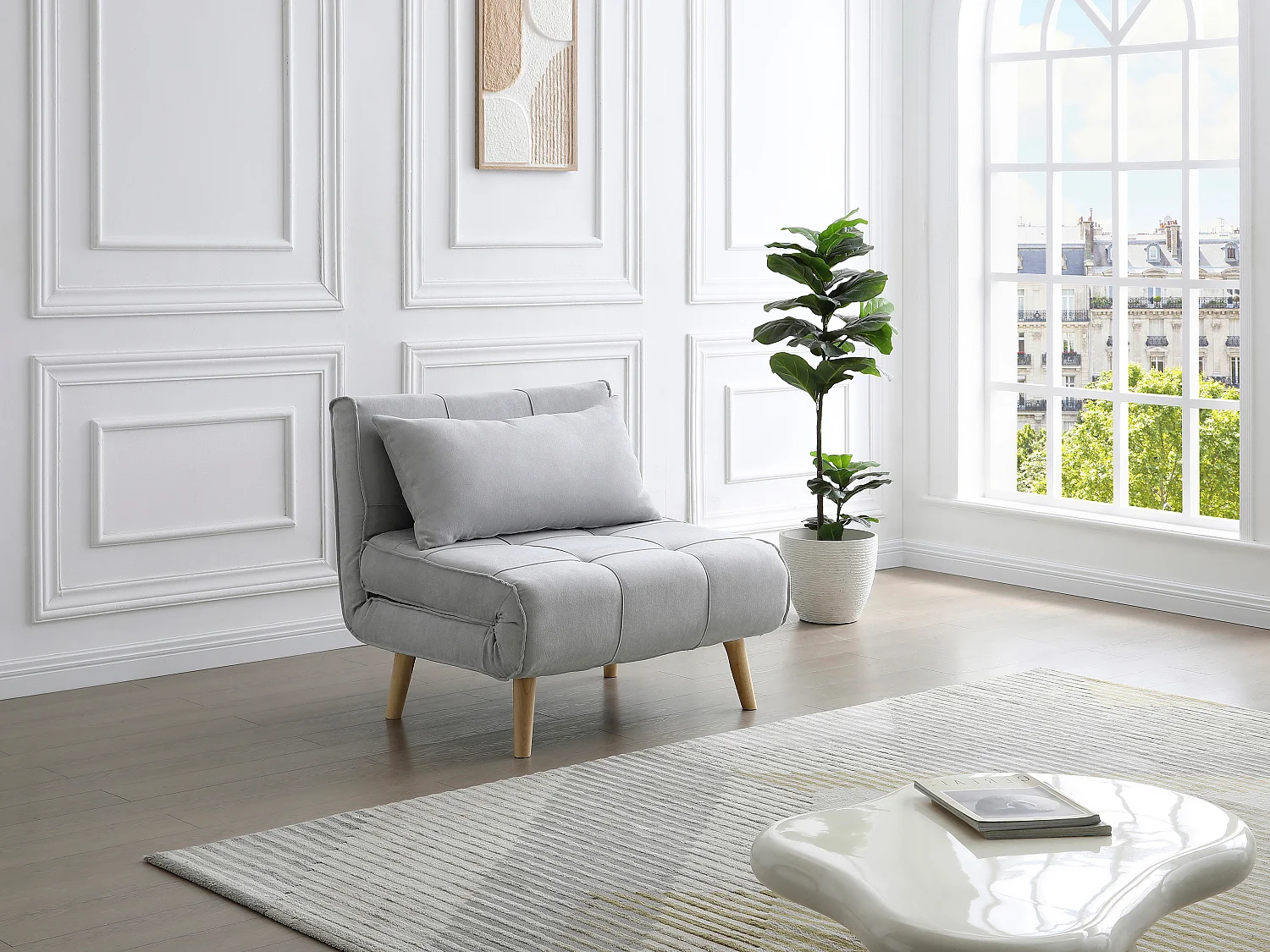 Fauteuil convertible en tissu gris clair CHILA