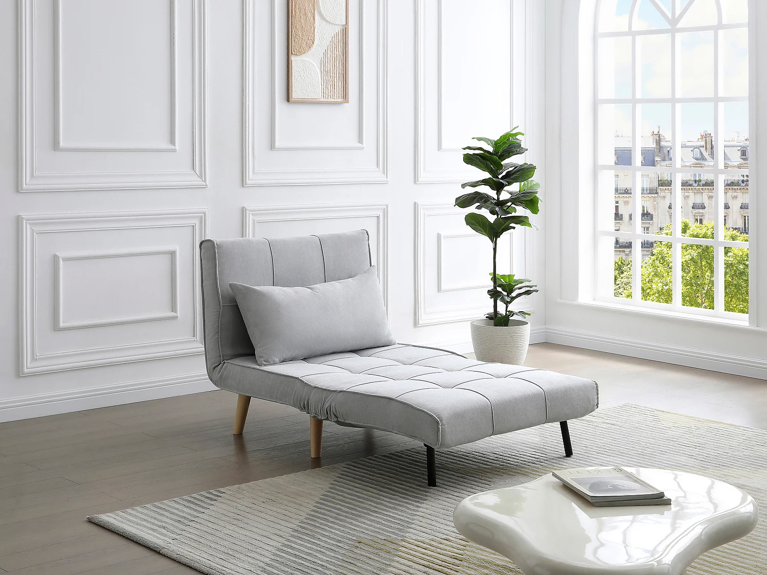 Fauteuil convertible en tissu gris clair CHILA