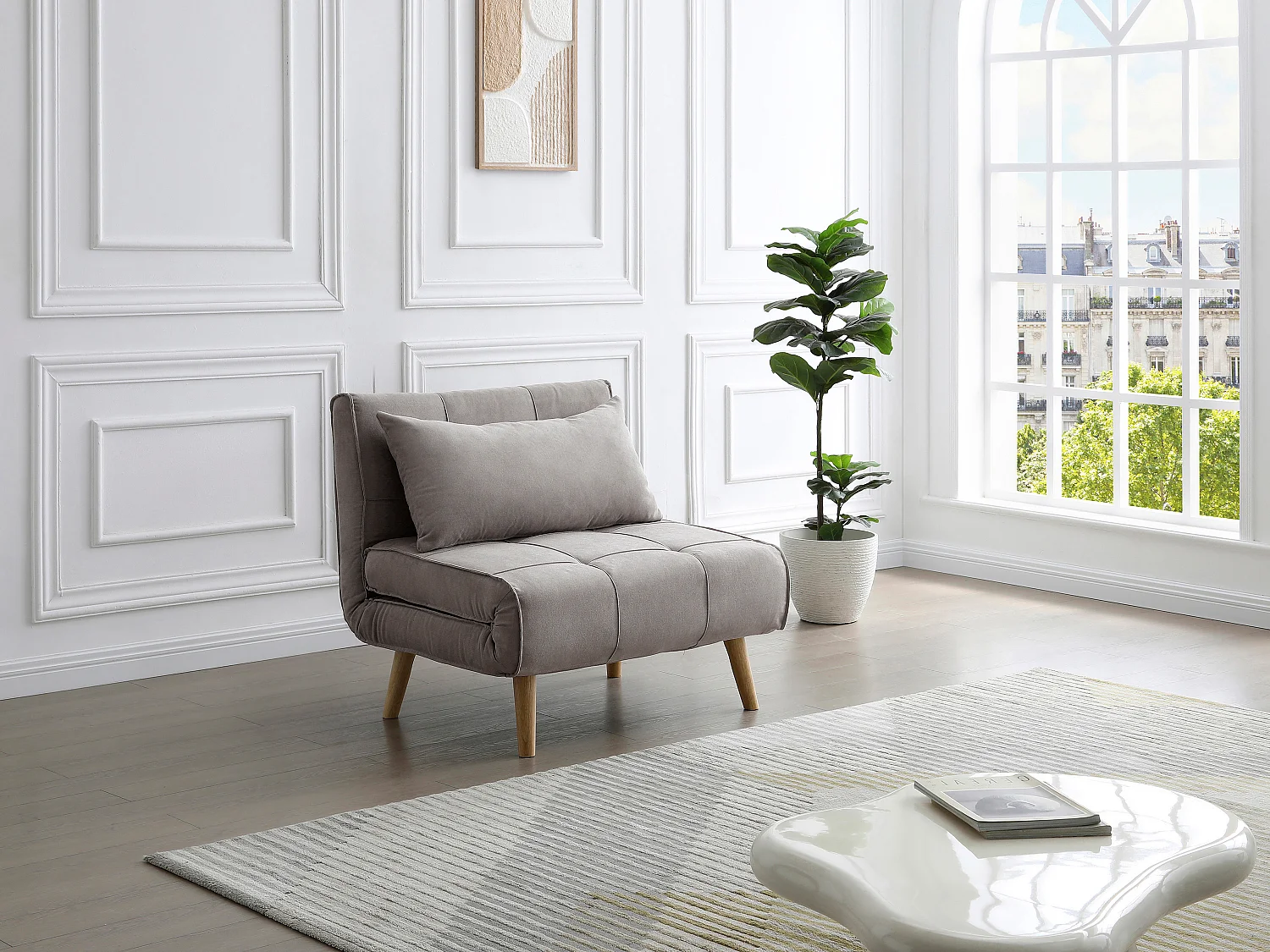 Fauteuil convertible en tissu taupe CHILA