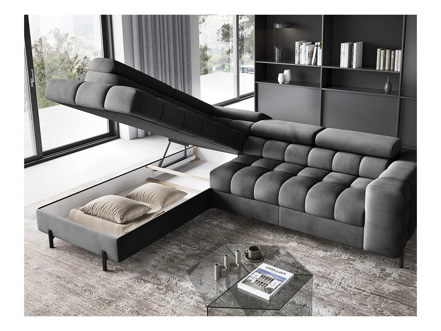 Divano d'angolo Latina L/rivestimento in tessut/Antracite