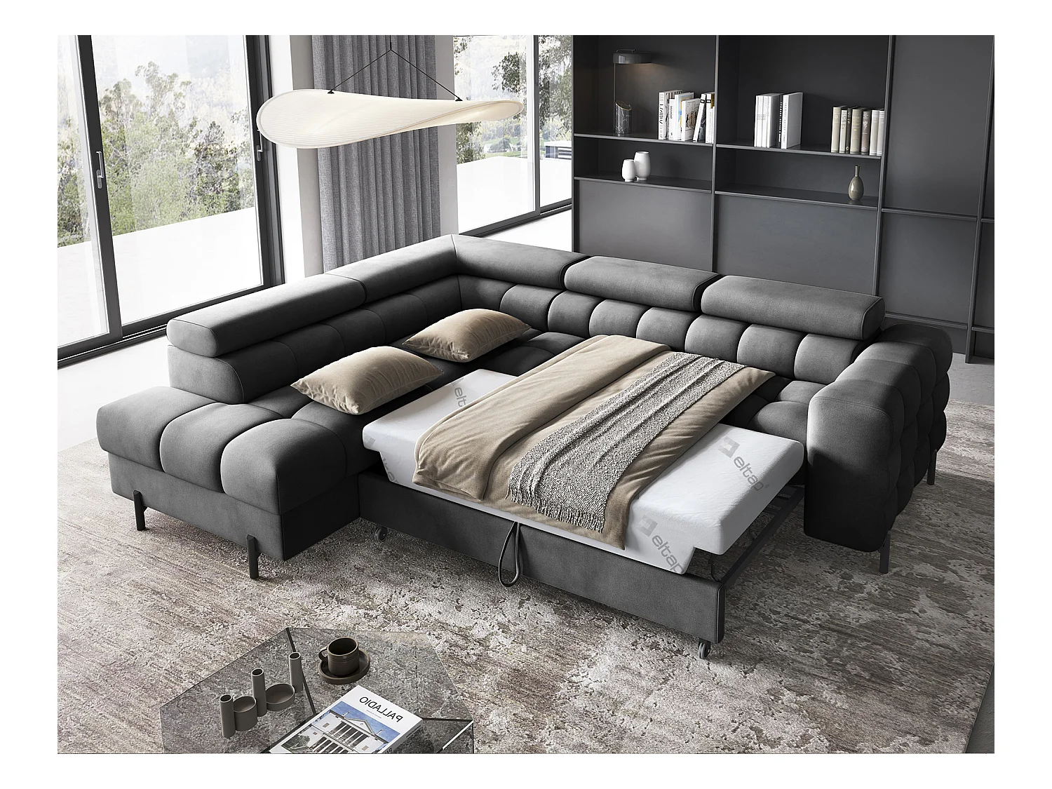 Divano d'angolo Latina L/rivestimento in tessut/Antracite