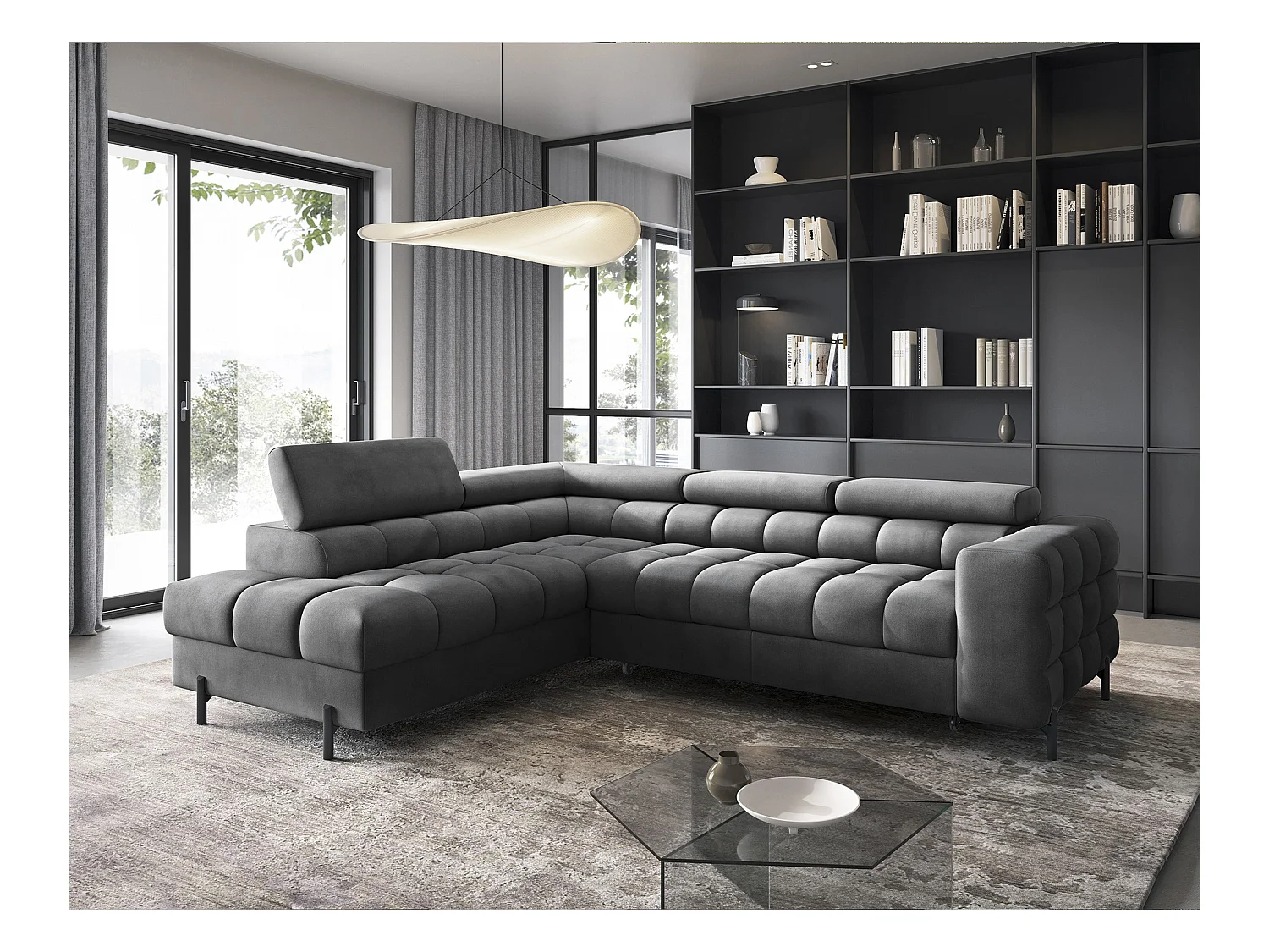 Canapé Corner Latina L/revêtement tissu/Anthracite