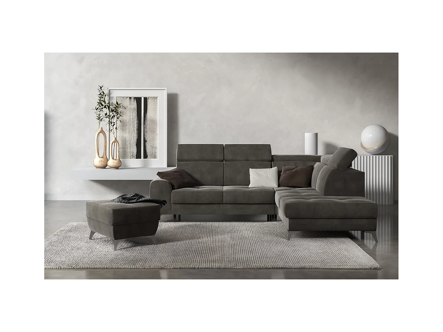 Canapé Corner Diego  R  /revêtement tissu/Gris