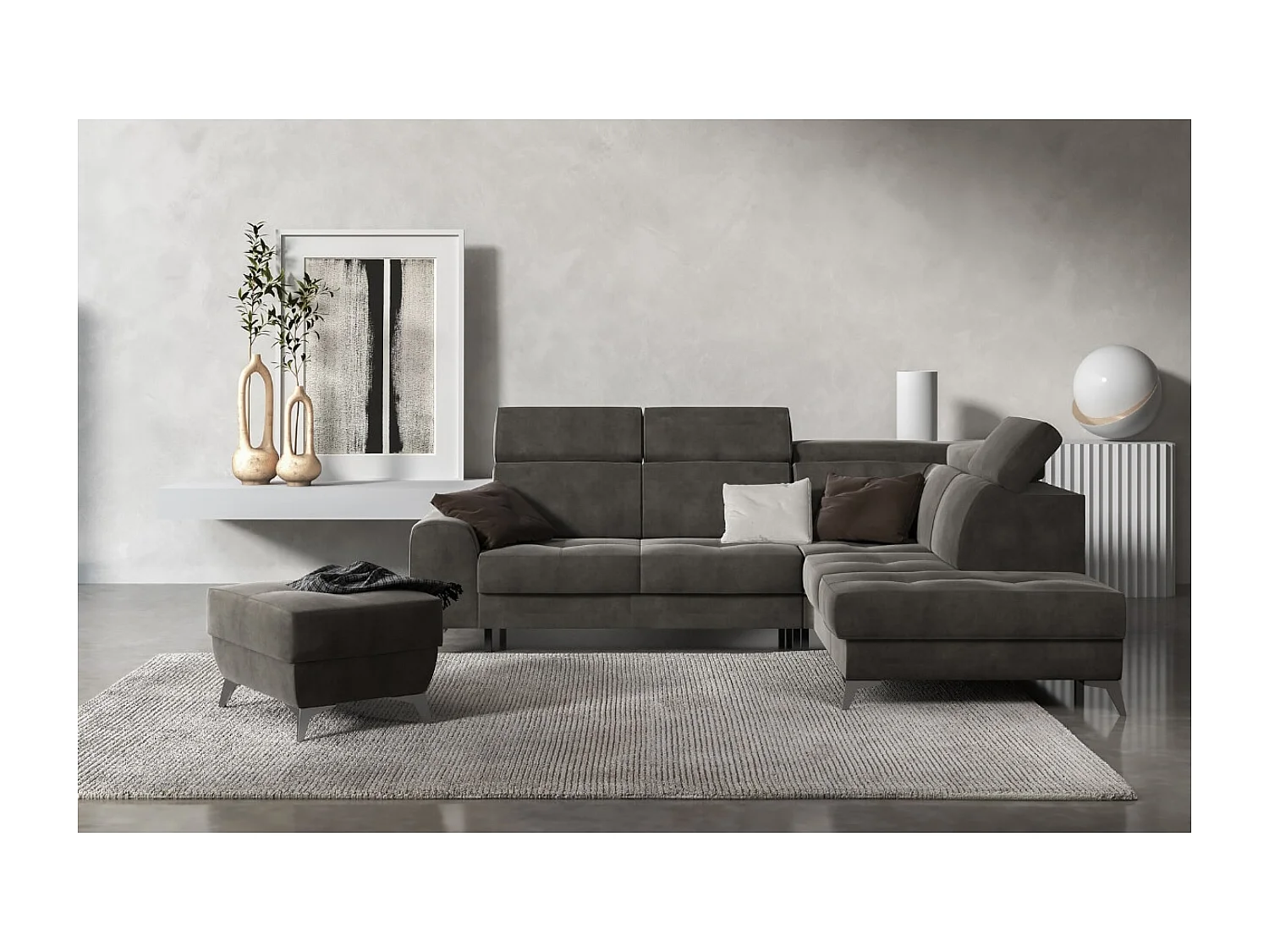 Canapé Corner Diego  R  /revêtement tissu/Gris