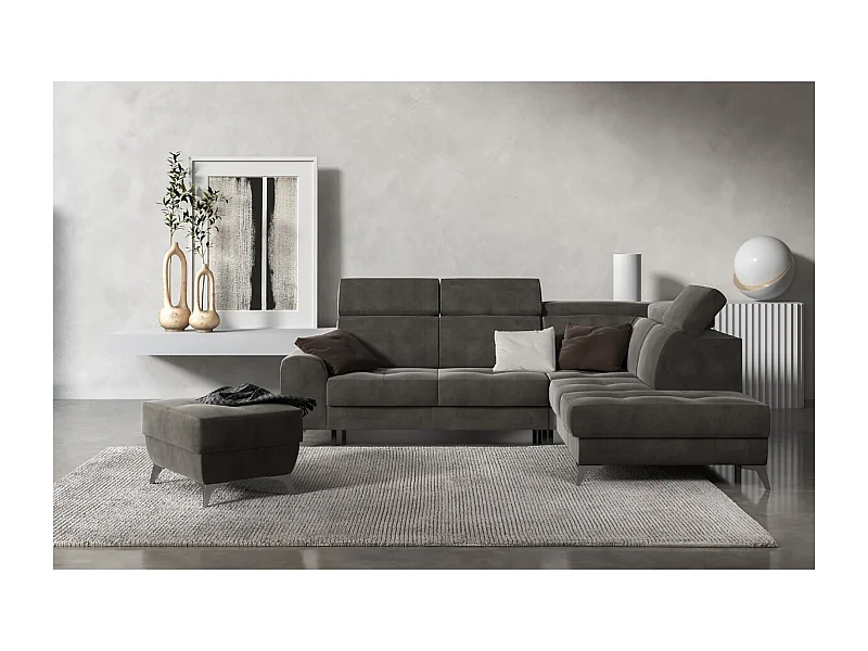 Canapé Corner Diego  R  /revêtement tissu/Gris