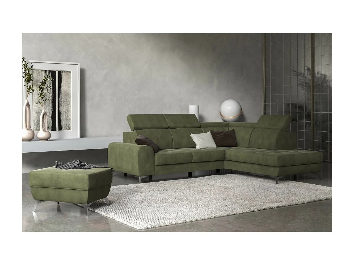 Divano d'angolo Diego R/rivestimento in tessut/Verde