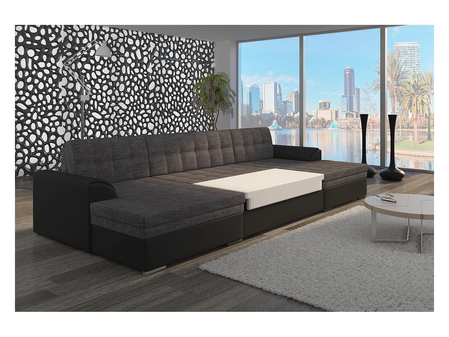 Divano d'angolo Grande-U Lux /rivestimento in tessut/Grigio