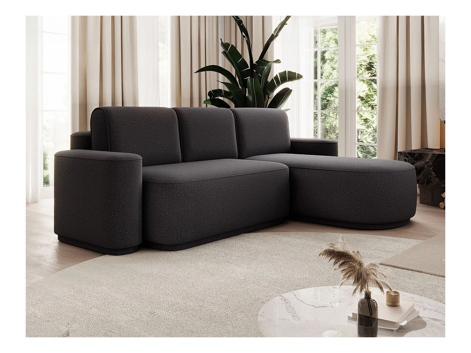 Ecksofa Weggis R/Stoffbezug/Schwarz