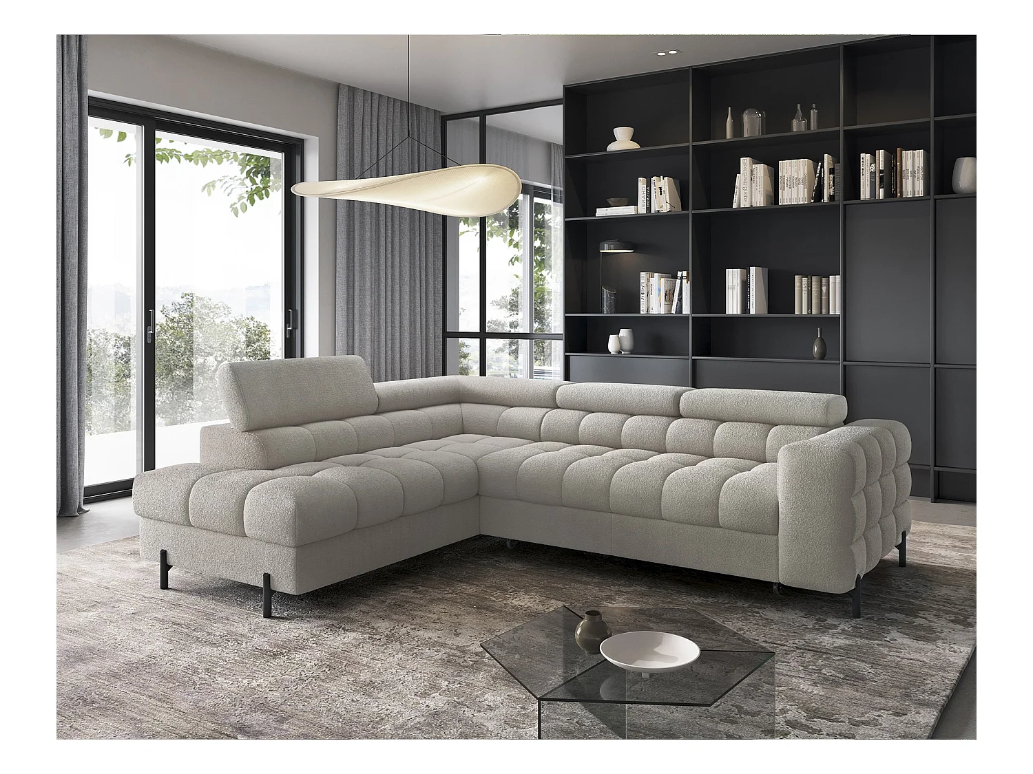 Divano d'angolo Latina L/rivestimento in tessut/Beige