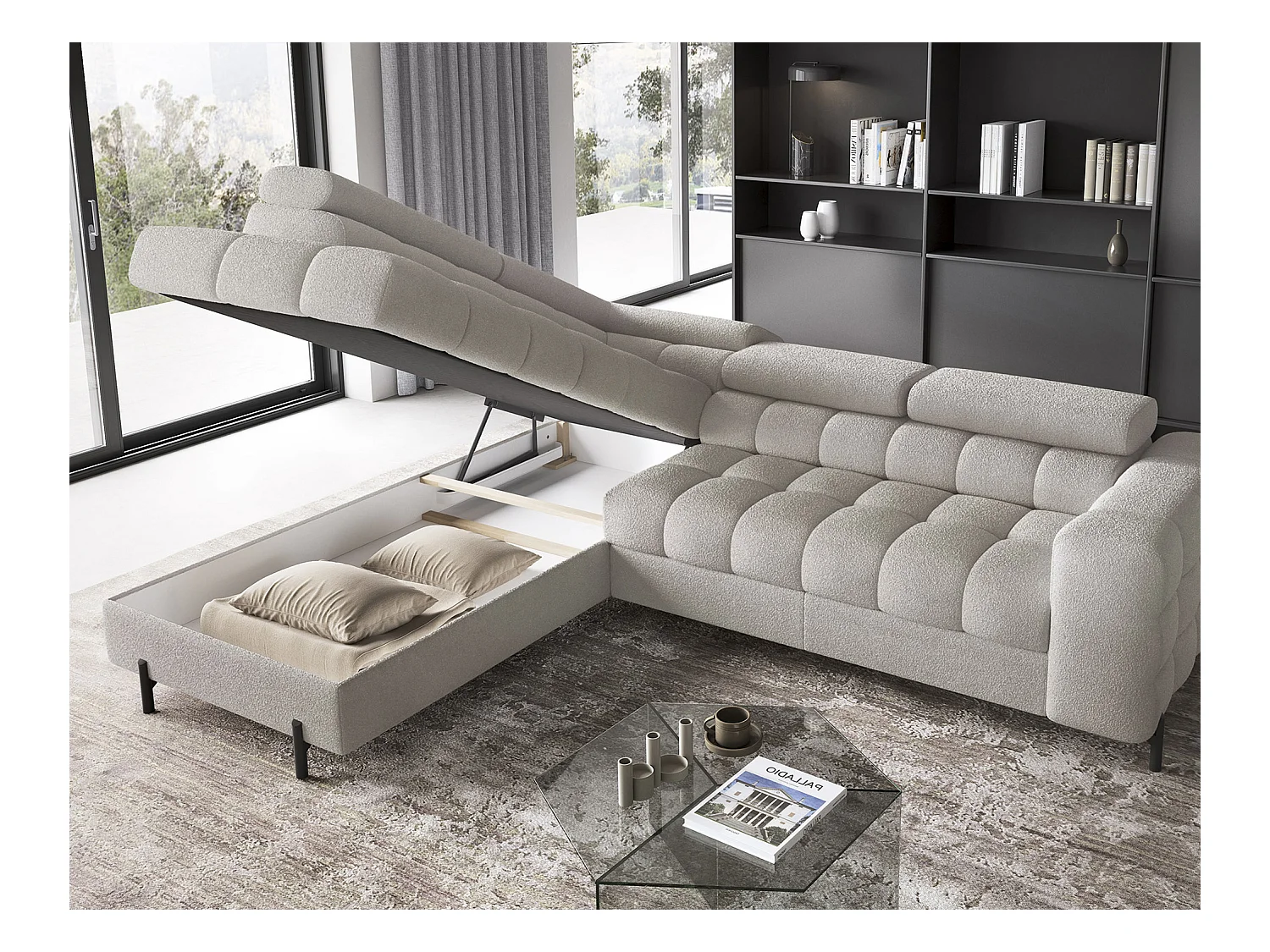 Divano d'angolo Latina L/rivestimento in tessut/Beige