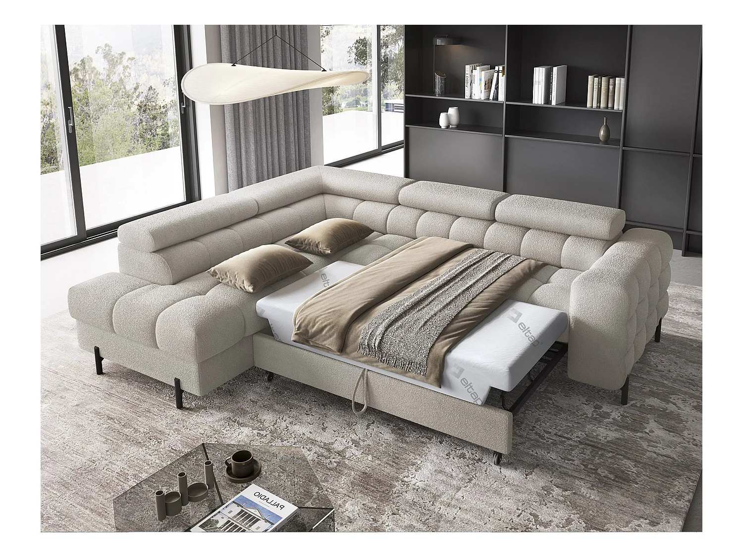 Divano d'angolo Latina L/rivestimento in tessut/Beige