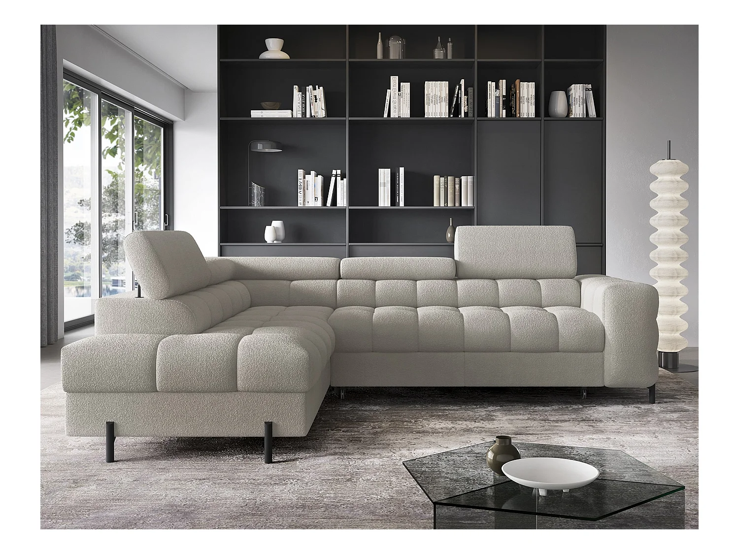 Divano d'angolo Latina L/rivestimento in tessut/Beige