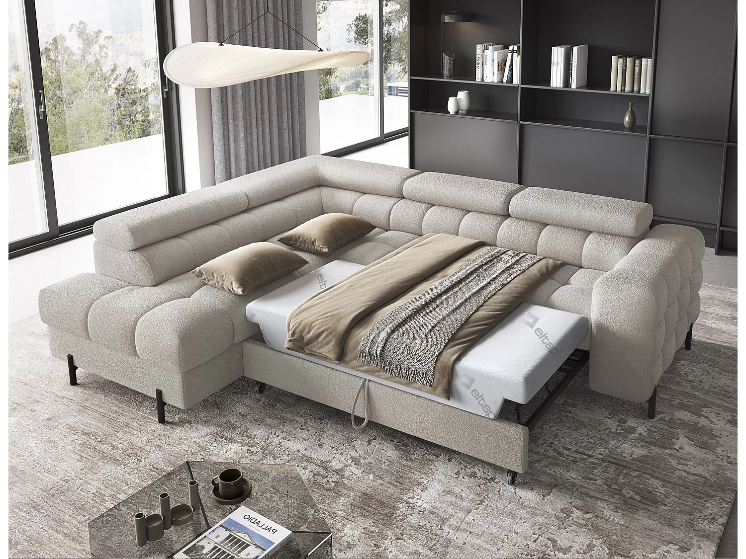 Divano d'angolo Latina L/rivestimento in tessut/Beige