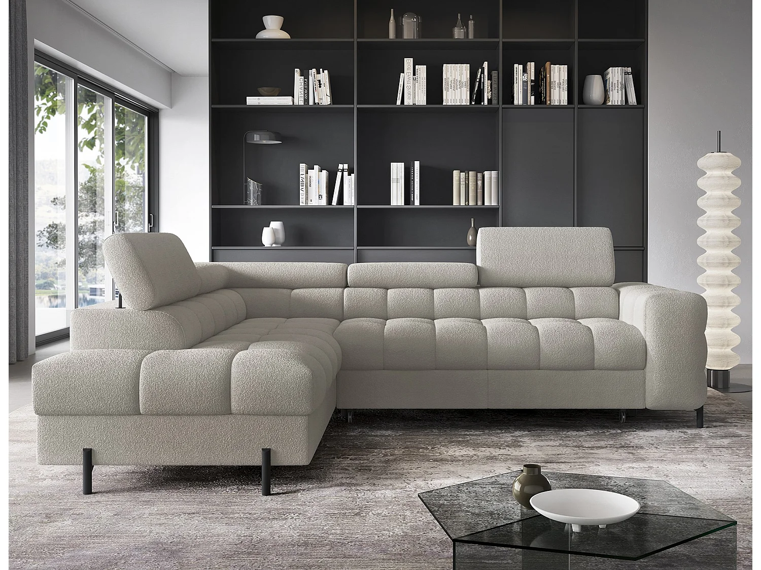 Divano d'angolo Latina L/rivestimento in tessut/Beige