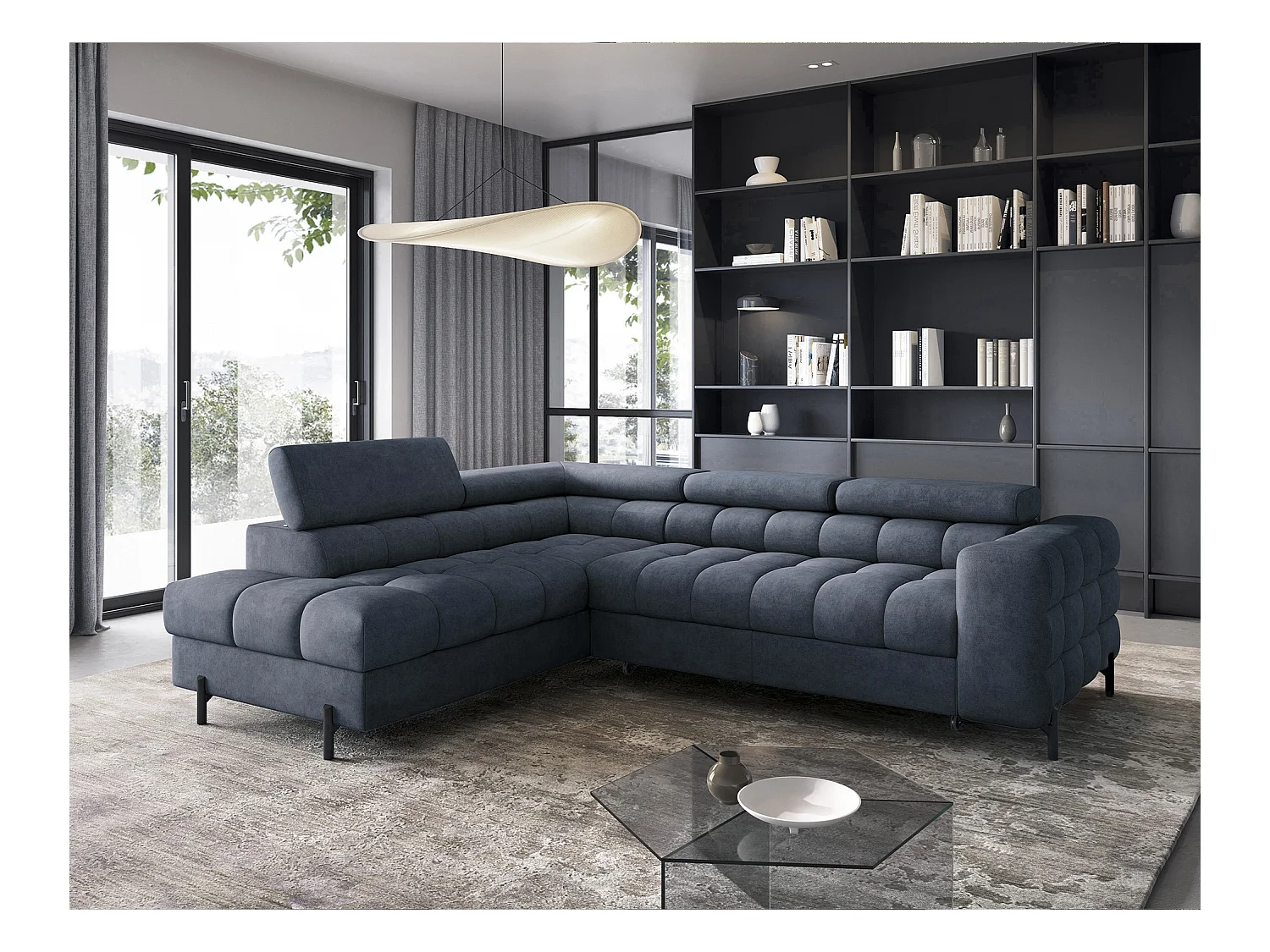 Divano d'angolo Latina L/rivestimento in tessut/Blu