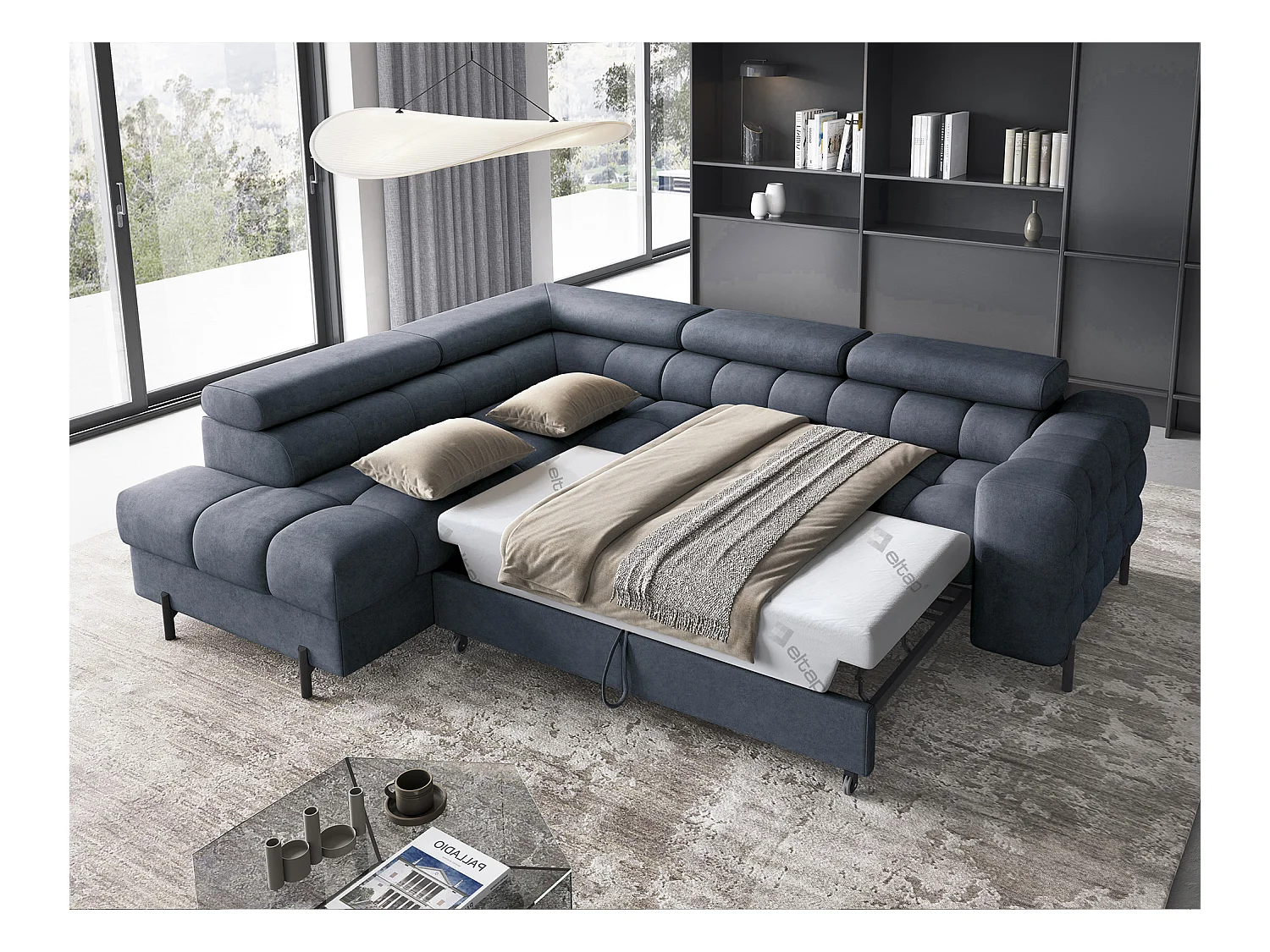 Divano d'angolo Latina L/rivestimento in tessut/Blu