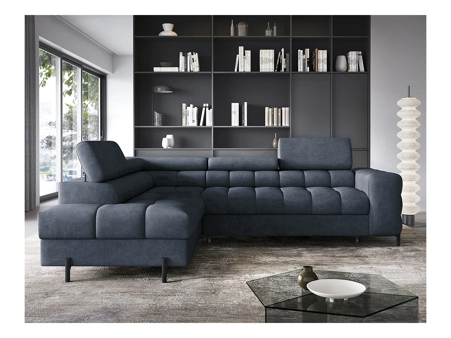 Divano d'angolo Latina L/rivestimento in tessut/Blu