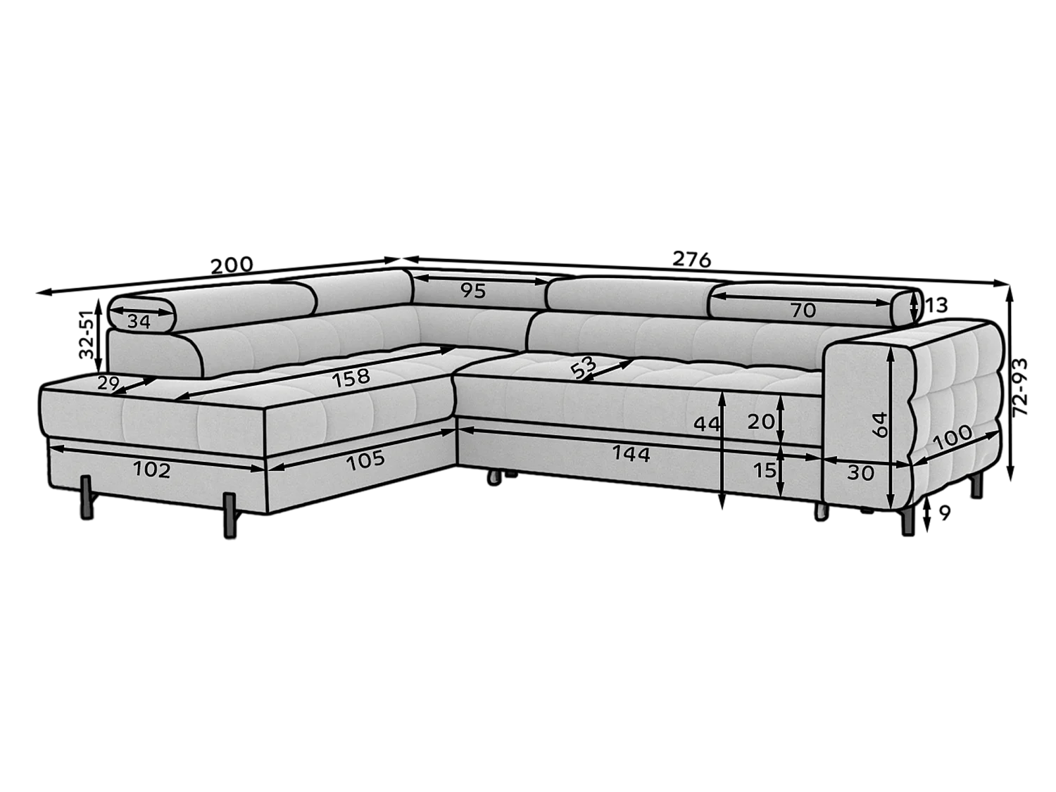 Ecksofa Latina L/Stoffbezug/Blau