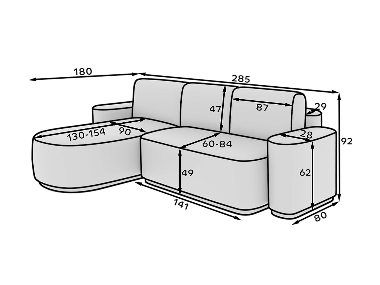 Divano d'angolo Weggis L /rivestimento in tessut/Grigio